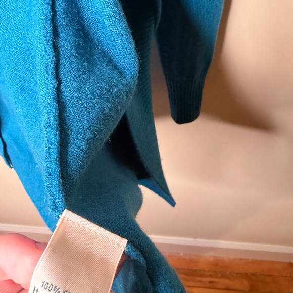LL Bean Turquoise 100% Cashmere Open Cardigan Small- Flaws - Picture 3 of 6